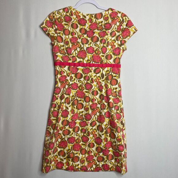 Boden Gold Pink Floral Scoop-Neck Cap-Sleeves Empyre-Waist Fully Lined Size US6R - Picture 2 of 10